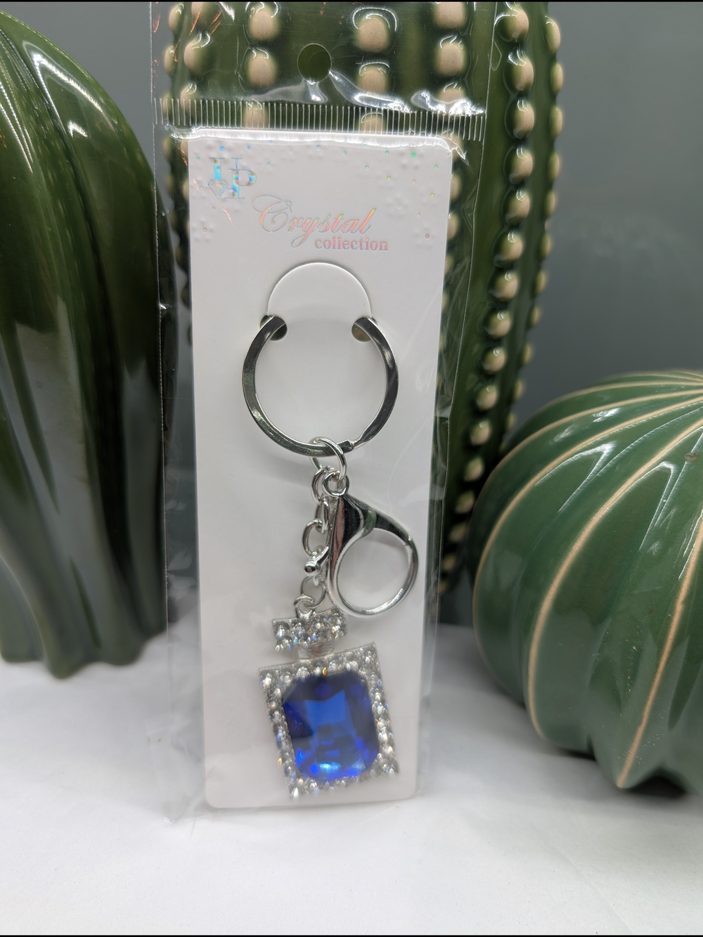 Silver & Blue Perfume Bottle Shaped Keychain/Bag Charm